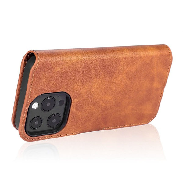 DG.MING iPhone 14 Pro Max Konstläder Plånboksfodral Retro Stil Magnetisk Brun