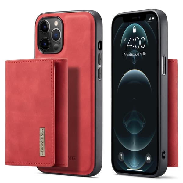 DG.MING M1 Series Plånboksfodral Konstläder TPU för iPhone 13 Pro - Röd