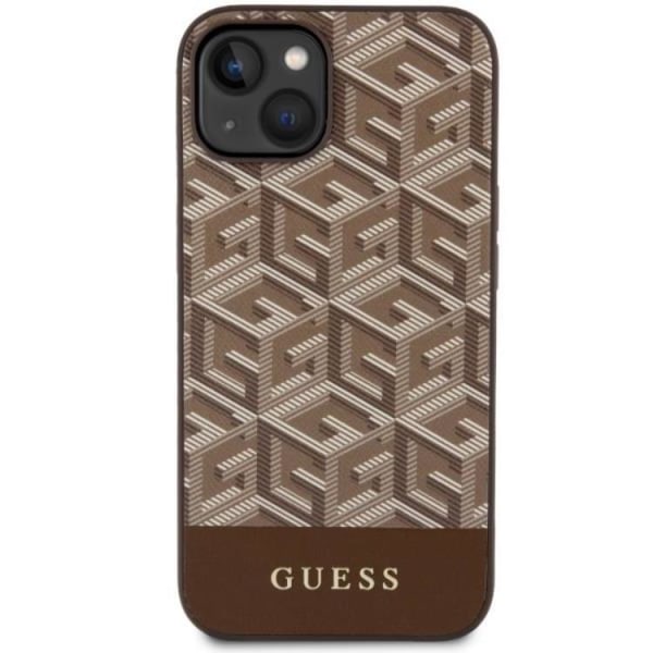 Guess iPhone 14 mobiltaske MagSafe GCube Stripes - Brun