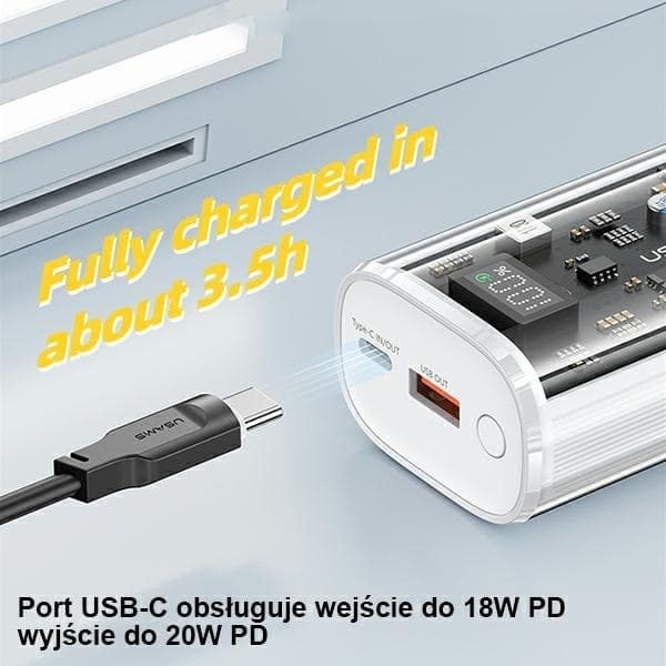 USAMS Powerbank 9000mAh 20W PD QC 3.0 - Vit Vit