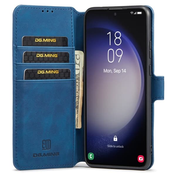 DG.MING Samsung Galaxy S23+ Retro Plånboksfodral Konstläder Blå