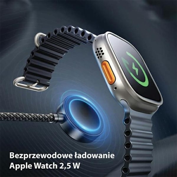 Awei 3in1 USB-C til Apple Watch Oplader USB-C Lightning-kabel - Sort Black