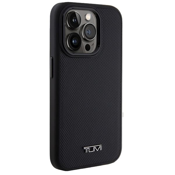 Tumi telefontaske til iPhone 15 Pro MagSafe læder ballistisk mønster - sort