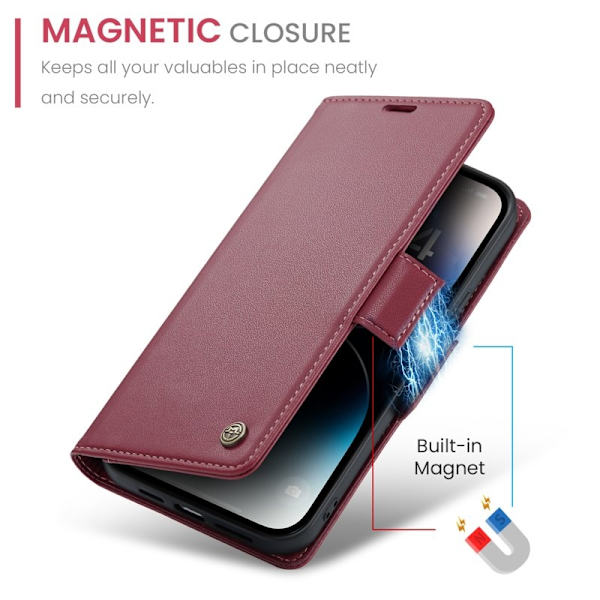 CASEME Plånboksfodral Konstläder för iPhone 15 Pro Max - Röd