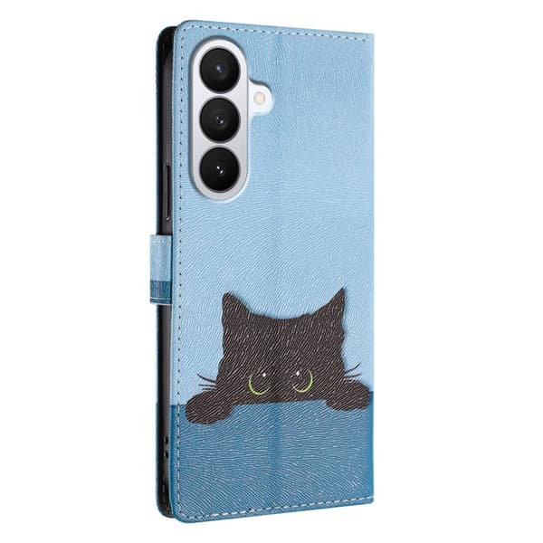 Plånboksfodral för Samsung Galaxy S26 Plus Konstläder med handledsrem Svart katt