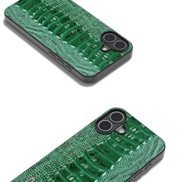 ABEEL Mobilskal till iPhone 16 Plus Äkta Läder Krokodil Grön
