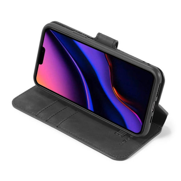 DG.MING Retro Plånboksfodral Konstläder för iPhone 11 Pro Max - Svart