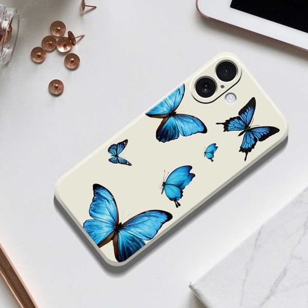 Mobilskal till iPhone 17 Blue Butterflies Pattern TPU - Beige Beige