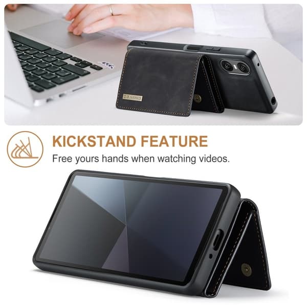 DG.MING Sony Xperia 10 VI Kickstand Konstläder Plånboksfodral Svart