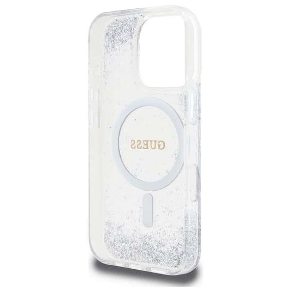 Guess Mobilskal till iPhone 16 Pro MagSafe Resin Gradient Glitter Silver