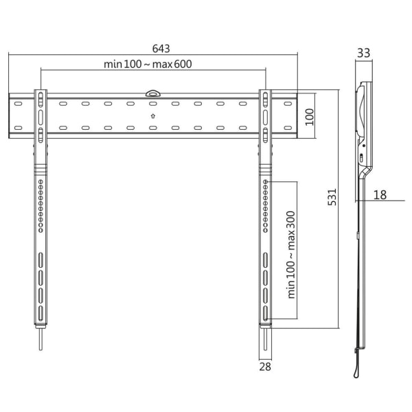 LogiLink Väggfäste TV 43-80" Fast. Ultra slim 18mm