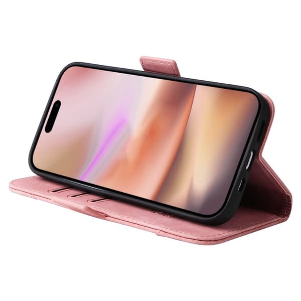 BETOPNICE 001 iPhone 16 Plus Plånboksfodral Ställ Card Slots Konstläder - Rosa