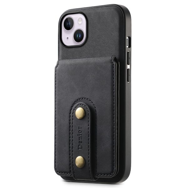 DENIOR D14 Mobilskal till iPhone 14 Plus Läder + TPU + PC Svart