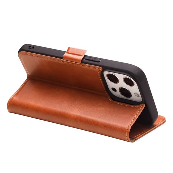 QIALINO iPhone 13 Pro Plånboksfodral Äka Läder Flip Folio Brun