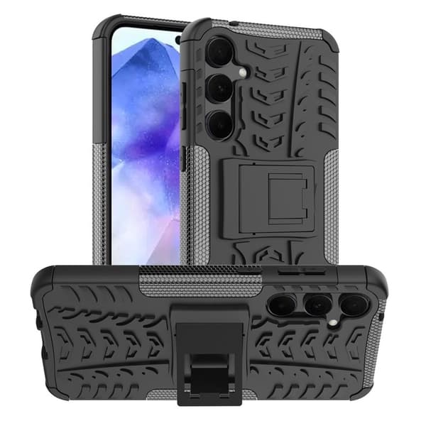 Mobilskal till Samsung Galaxy A55 5G PC+TPU Ställfunktion Cool Däckmönster Svart