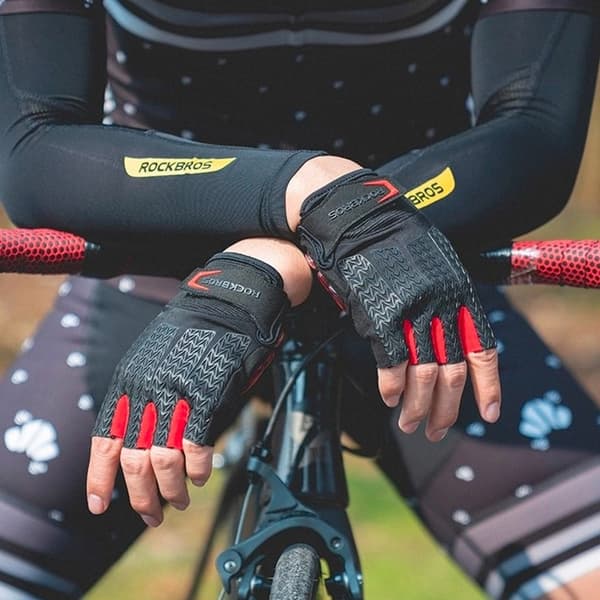 Rockbros cykelhandsker med gelindlæg S169BR M - Sort/Rød Röd