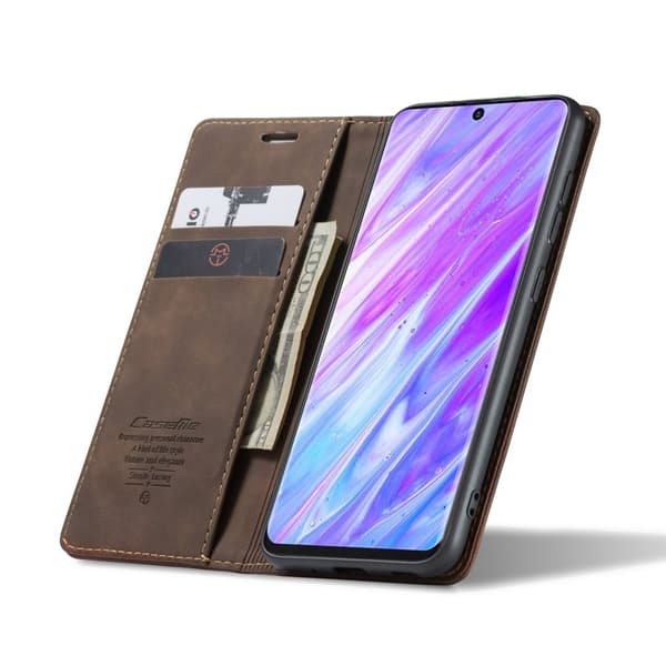 CASEME Series Plånboksfodral Konstläder Ställ Samsung Galaxy S20 Plus - Brun