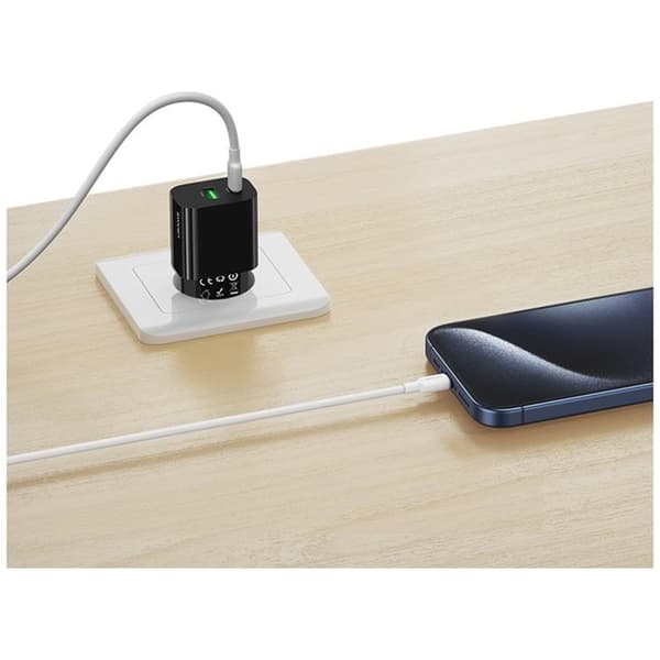 USAMS Snabbladdare 25W 1xUSB-C 1xUSB-A CC315 - Svart Svart