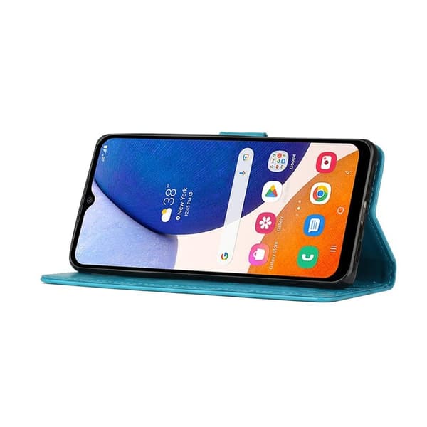 Samsung Galaxy S26 Plus Plånboksfodral Konstläder Fjäril Blommor - Blå