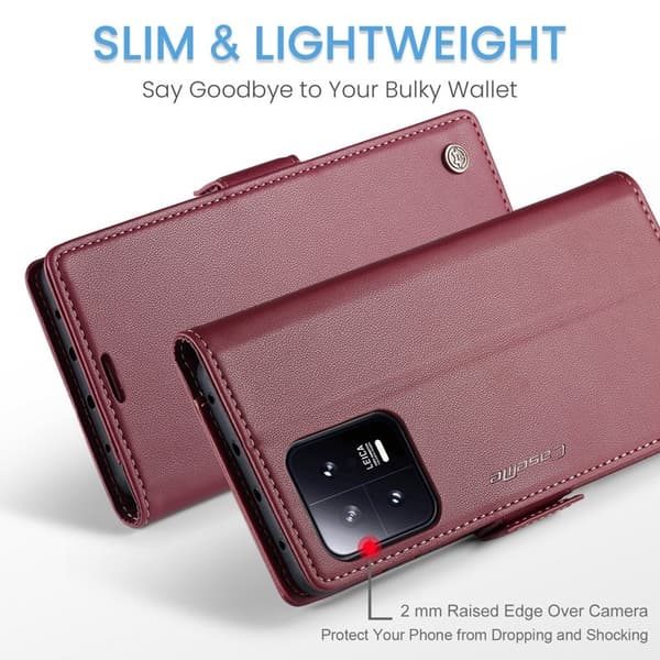 CASEME Xiaomi 13 Plånboksfodral Konstläder RFID-Skydd Röd