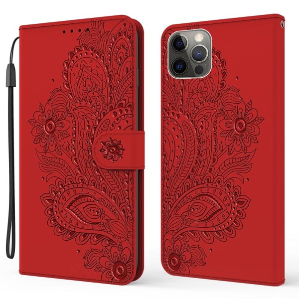 Blommor iPhone 13 Pro Plånboksfodral - Röd Röd