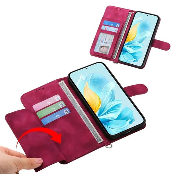 Samsung Galaxy S26 Plus Plånboksfodral Blommönster Konstläder - Vinröd