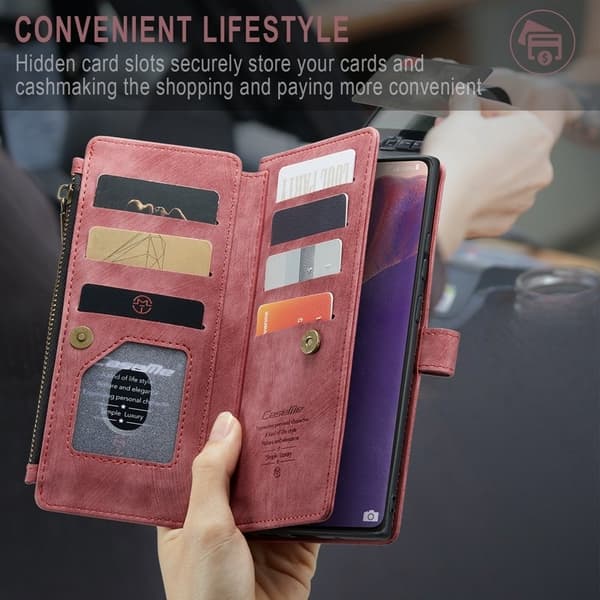 CASEME Konstläder Plånboksfodral för Samsung Galaxy Note20 5G/4G - Röd