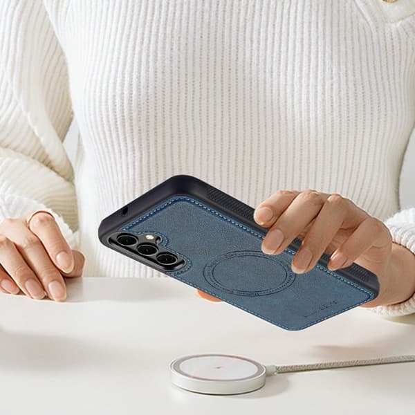 LC.IMEEKE Mobilskal för Samsung Galaxy S26 Plus Magnetiskt Konstläder - Blå