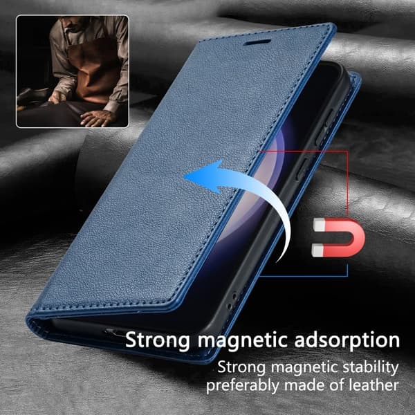 Samsung Galaxy S26 Plus Plånboksfodral Magnetisk Stängning Konstläder - Blå
