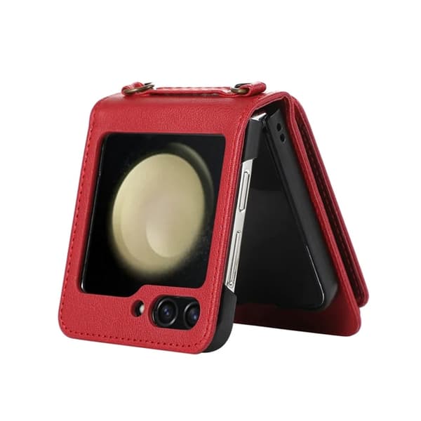 Galaxy Z Flip7 Plånboksfodral Ring Kickstand med Lång rem - Röd Röd