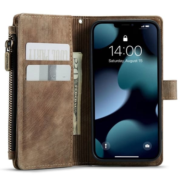 CASEME Konstläder Plånboksfodral för iPhone 13 mini med rem - Brun