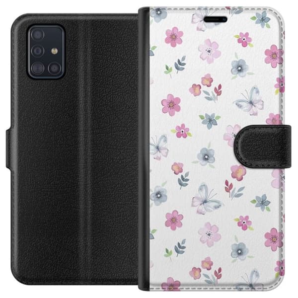 Pung Taske til Samsung Galaxy A51 med blomster og sommerfugle