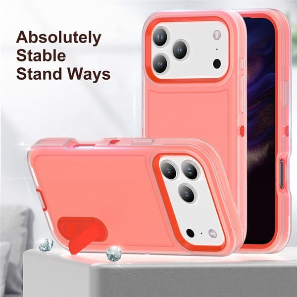 Mobilskal till iPhone 17 Pro Max Kickstand Silikon - Transparent/Orange Transparent