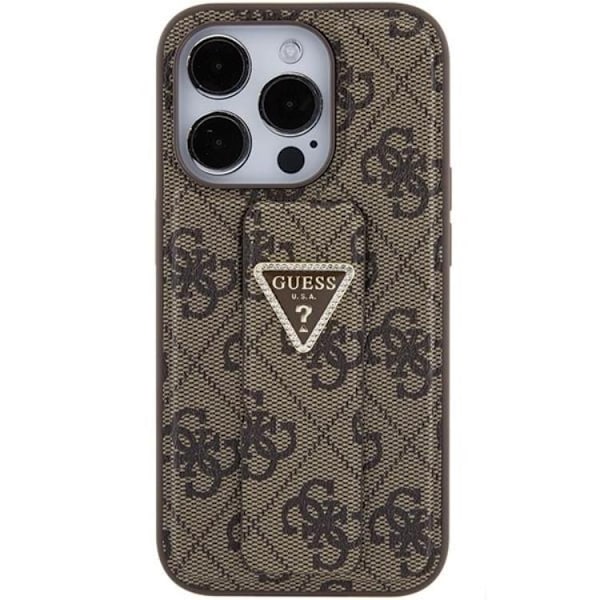 Guess iPhone 15 Mobilskal Grip Stand Triangle Strass - Brun