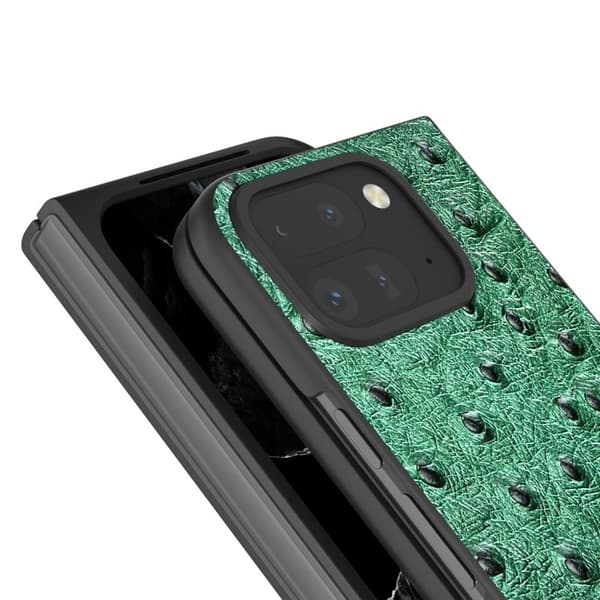ABEEL Mobilskal till Google Pixel 9 Pro Fold 5G Äkta Läder Ostrich Grön