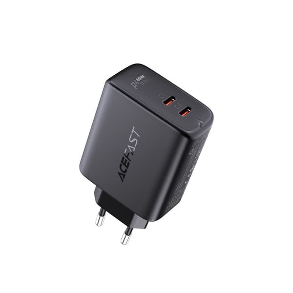 Acefast PD seinätelaturi 2x USB-C 40W - Musta Black
