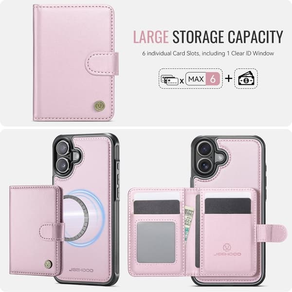 JEEHOOD J09 Mobilskal till iPhone 16 Plus med RFID Skydd - Rosa