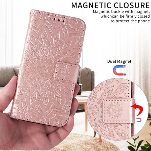 Samsung Galaxy S26 Plus Plånboksfodral Konstläder Solrostryck - Roséguld