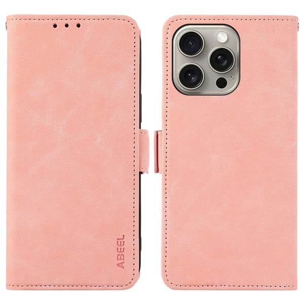 ABEEL iPhone 13 Pro Plånboksfodral Konstläder med Magnetlås RFID-Skydd - Rosa