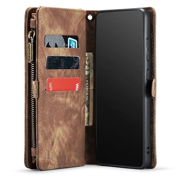 CASEME Multi-function KonstLäder Mobilskal för Samsung Galaxy A52 - Brun