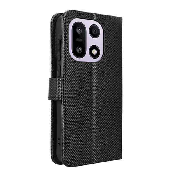 OnePlus 15 Plånboksfodral Strap Diamond Texture Konstläder Svart