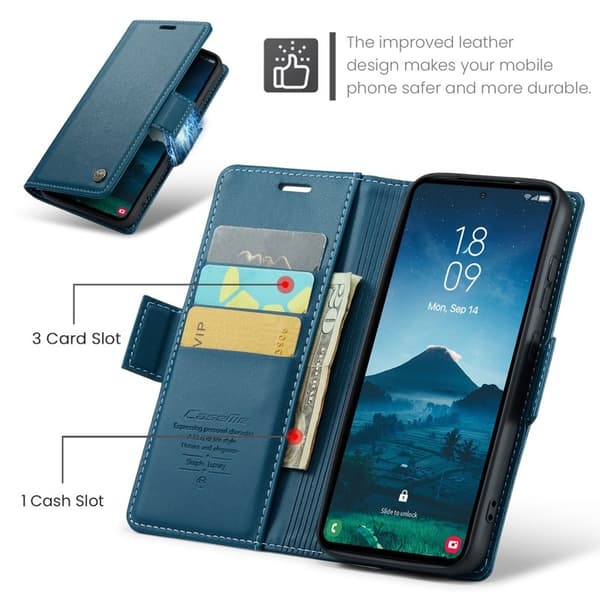 CASEME Samsung Galaxy S25 Ultra Plånboksfodral Konstläder RFID-Skydd Blå