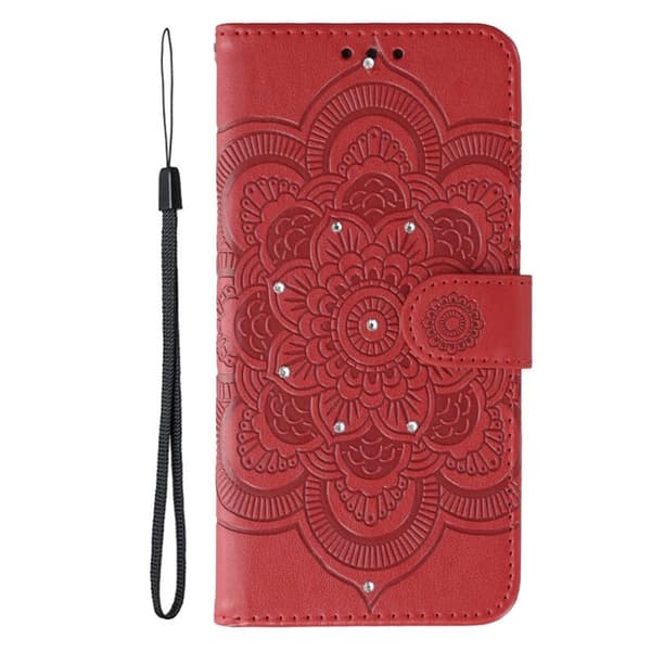 Samsung Galaxy S26 Plus Skal PU Läder Mandala Mönster - Röd
