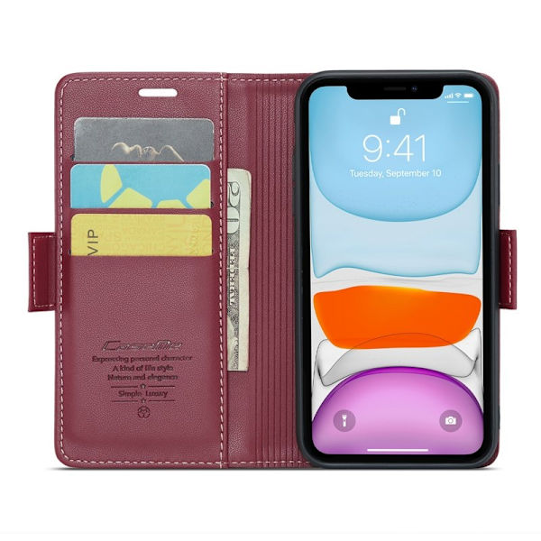 CASEME iPhone 11 Plånboksfodral Konstläder RFID-Skydd Röd