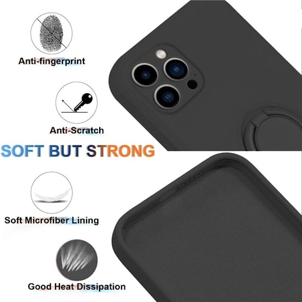 iPhone 15 Pro Max Mobilcover Ringholder Liquid Silikon - Sort Black