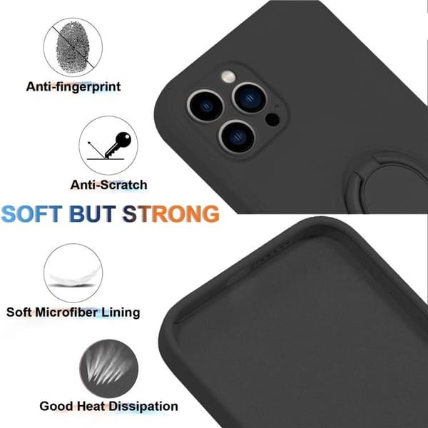 Mobilskal till iPhone 15 Pro Max Ringhållare Liquid Silikon - Svart Svart