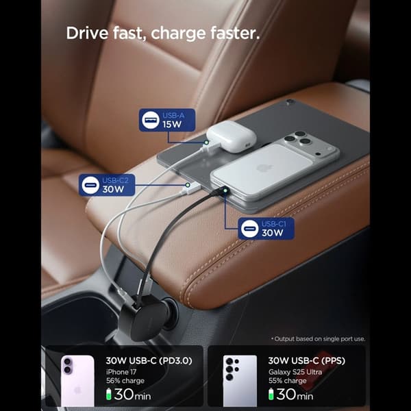 Spigen Billaddare EV603BT Essential 60W - Svart Svart