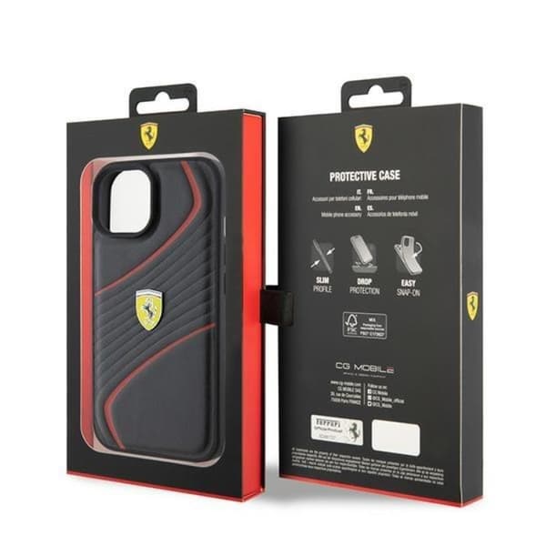 Ferrari iPhone 15 Mobilskal Twist Metal Logo - Musta Black