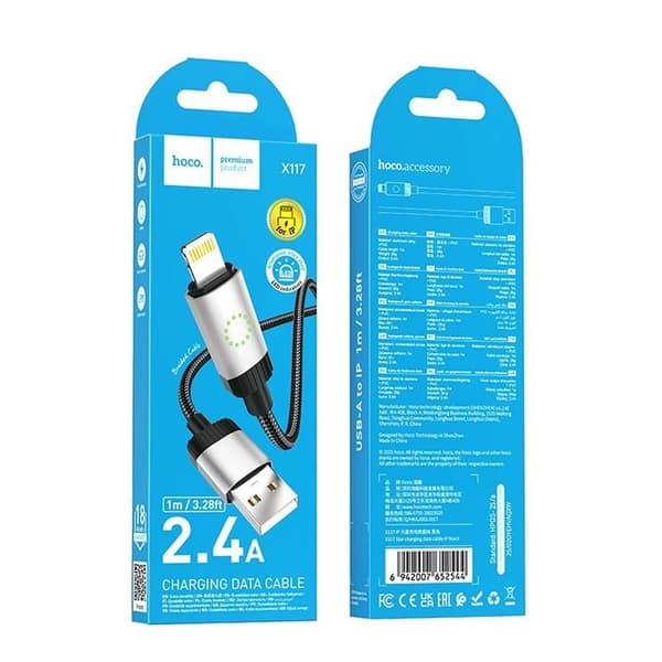 HOCO USB-A till Lightning Kabel 2.4A 1m X117 - Svart Svart