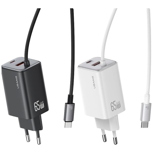 USAMS Snabbladdare 65W 2xUSB-C 1xUSB-A GaN JC - Vit Vit